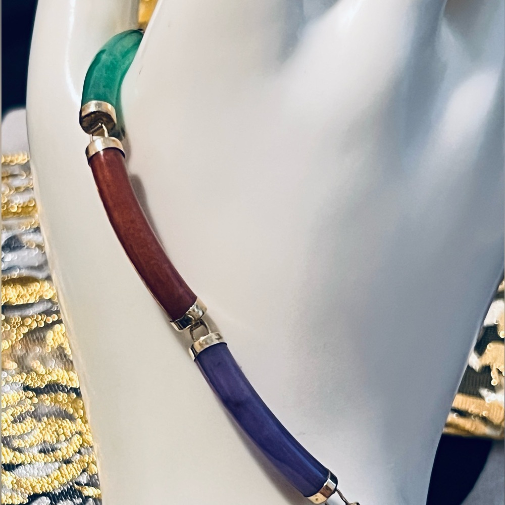 14K Gold Multi Jade Link Bracelet - Picture 7 of 12